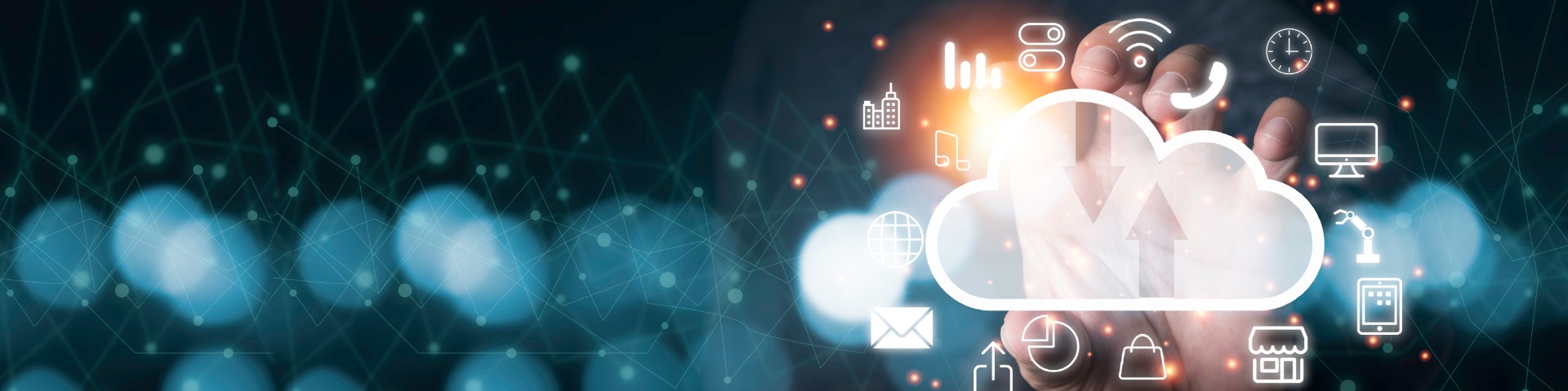 Eine digitale Wolke symbolisiert die Migration in die SAP Commerce Cloud