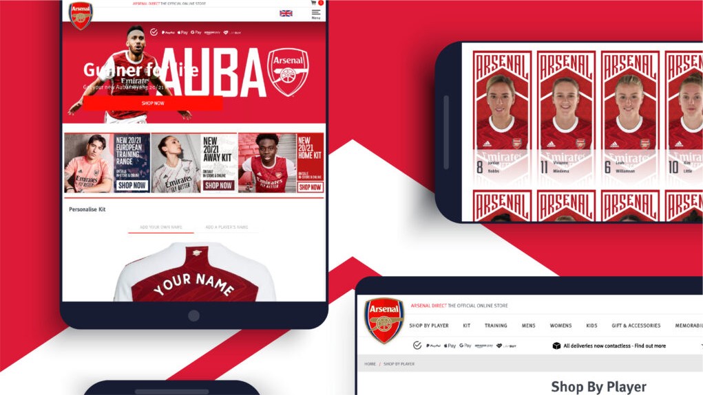Website of Arsenal dislpayed on different screens