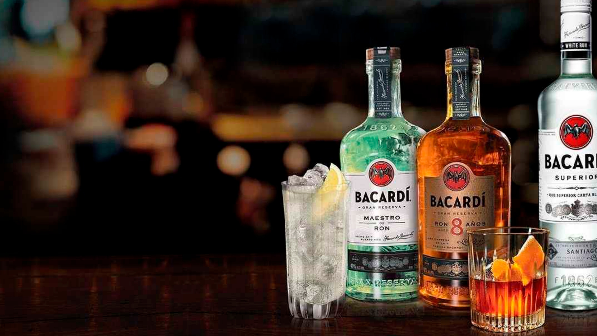 Picture of many Bacardi bottles