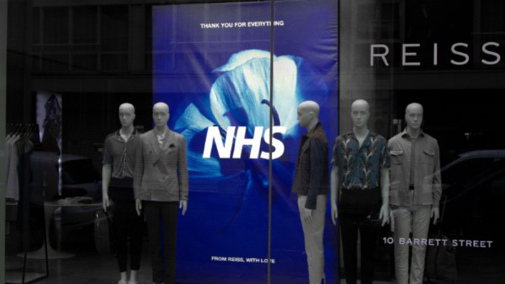 Reiss store front dedicated to the NHS