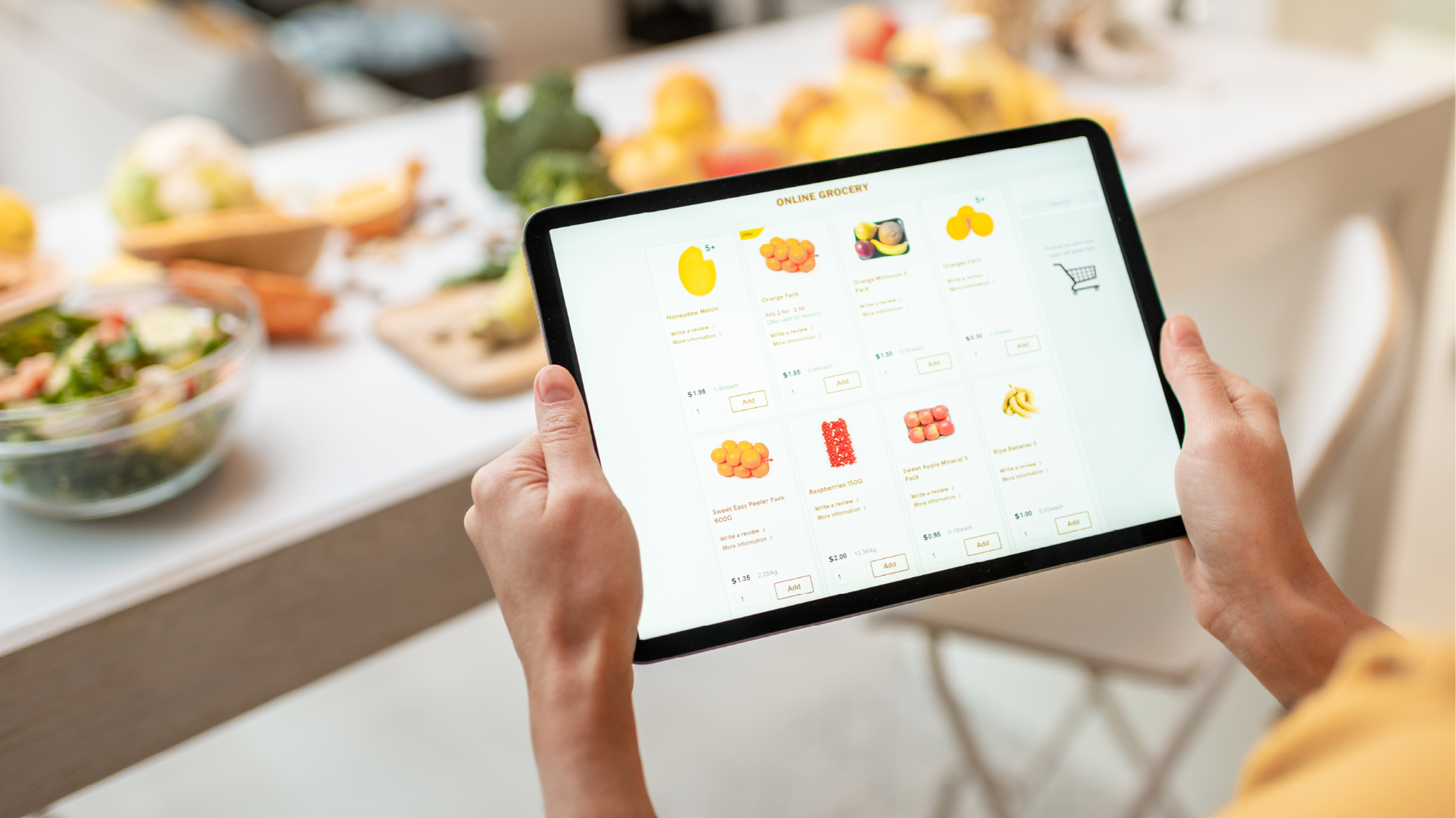 Food delivery - ordering groceries on a tablet