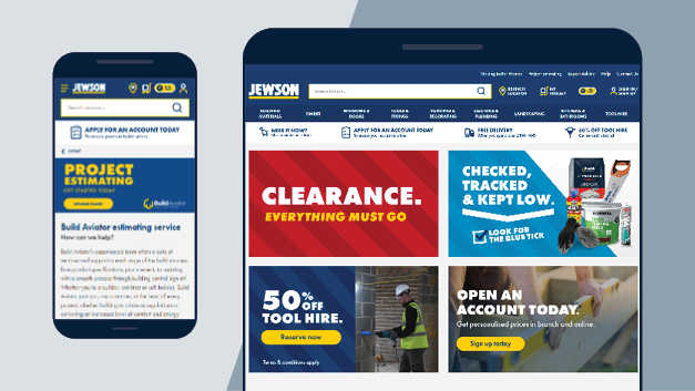 Jewson webshop on mobile and tablet